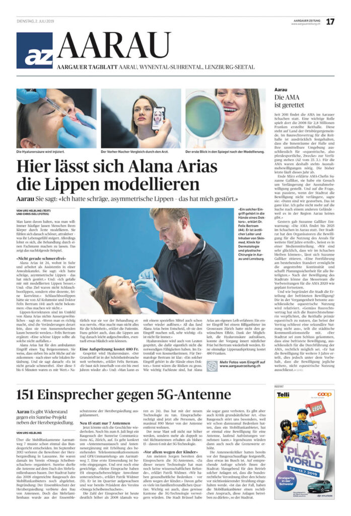 Lippenunterspritzung skinmed Aargauer Zeitung