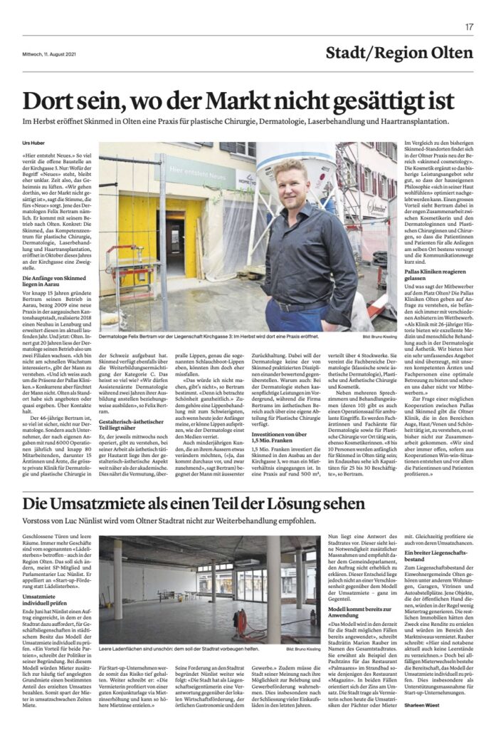 Oltner Tagblatt neuer skinmed Standort Olten